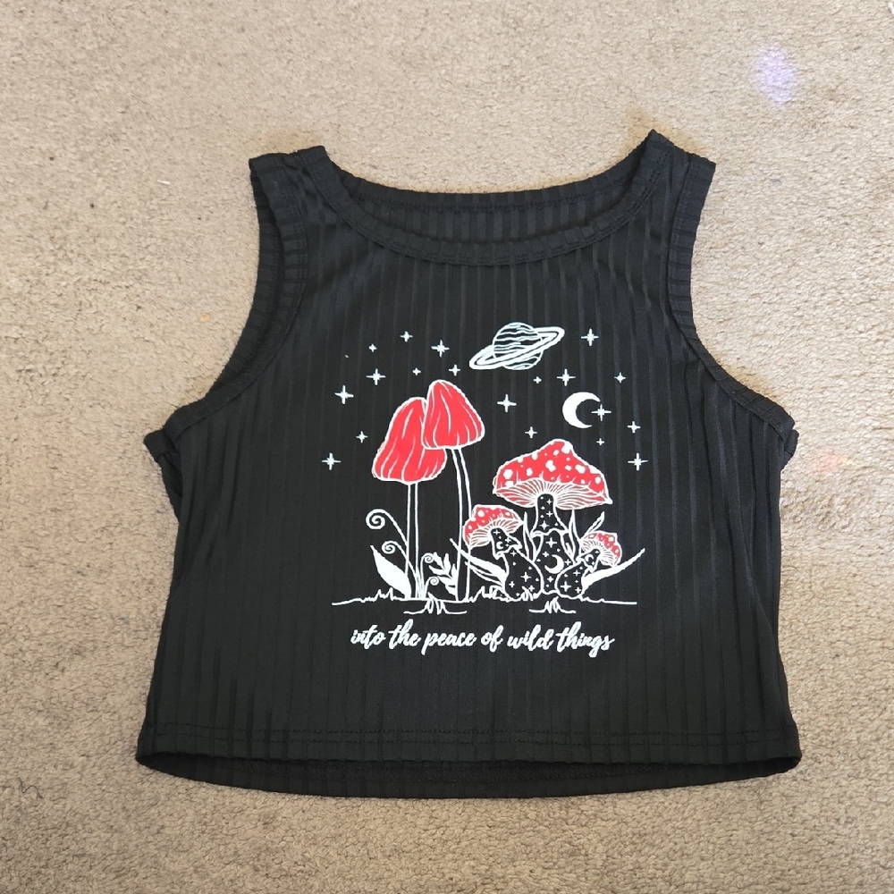 Black Kids Tank Top with Red Mushroom Design
